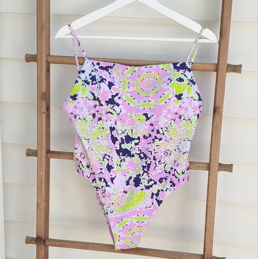 Victoria's Secret Pink Yellow Navy Floral One-Piece Swimsuit - Picture 3 of 7